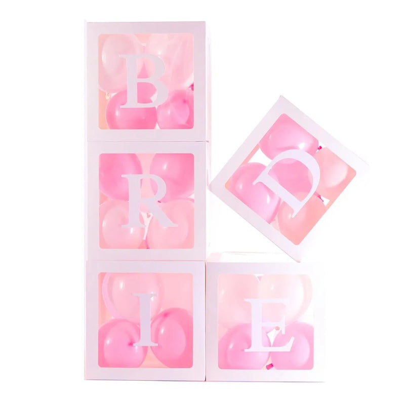 5 Pieces Wedding Balloon Boxes BRIDE Letters White Clear Balloon Blocks Box Party Decorations Balloons Boxes For Engagement Bride Shower Weddings Centerpieces Photo Booth Props, No Balloons