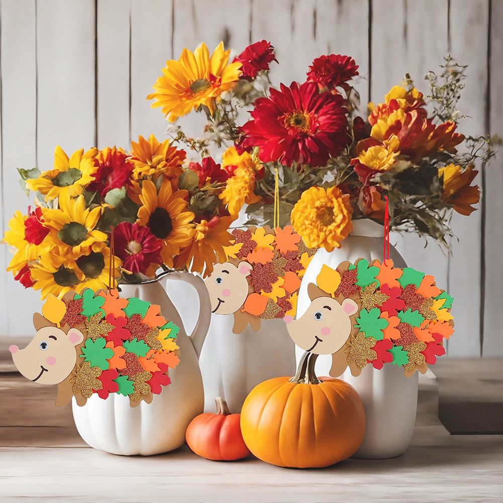 8 Pcs Fall Hedgehog Craft Kits Fall Leafy Hedgehog Ornaments Decorations Art Sets With Maple Leaves Wiggle Eyes For Thanksgiving Party Art Activities Birthday