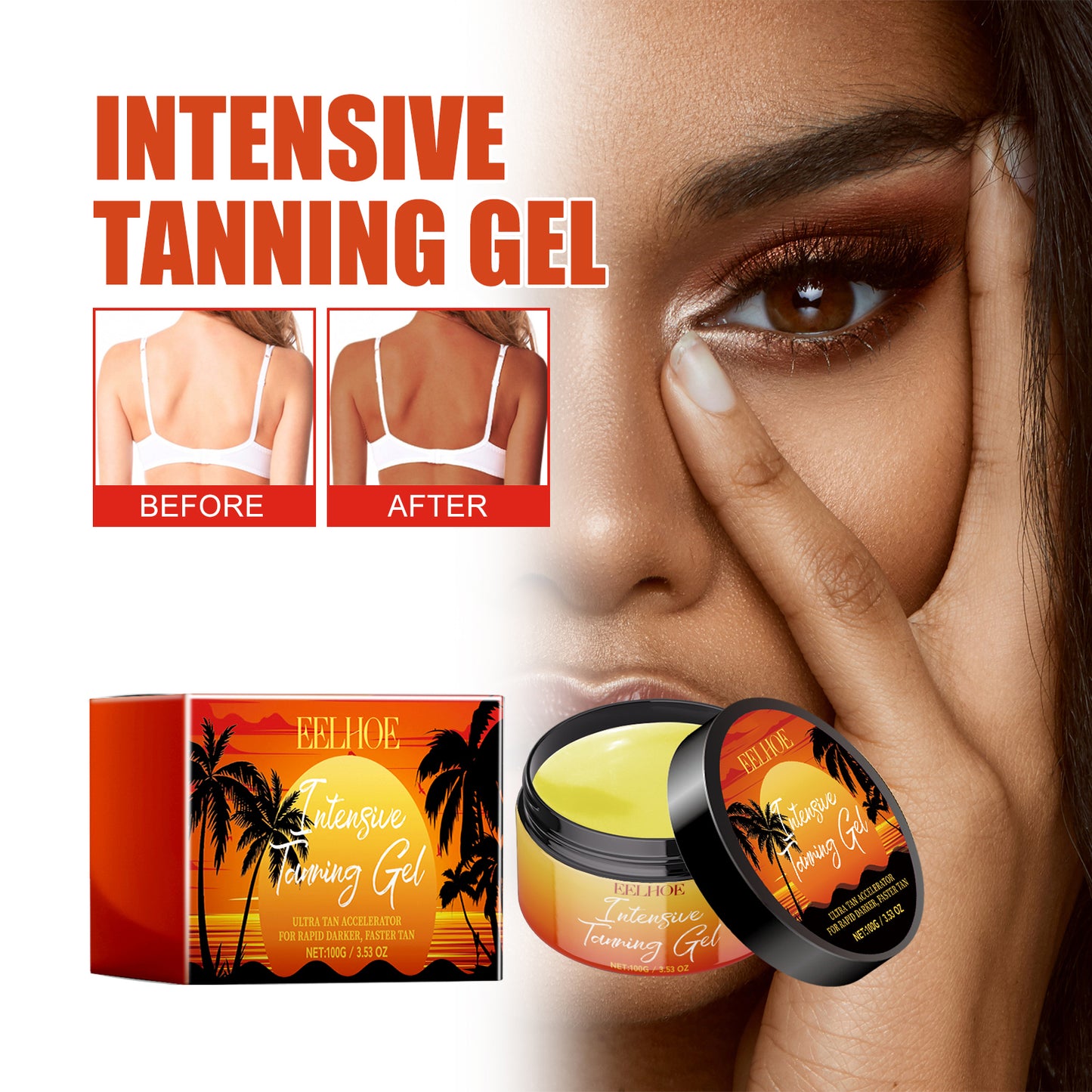 Eelhoe Black Care Gel, Summer Beach Beach Quick Tanning Bronzer Natural Refreshing And Moisturizing
