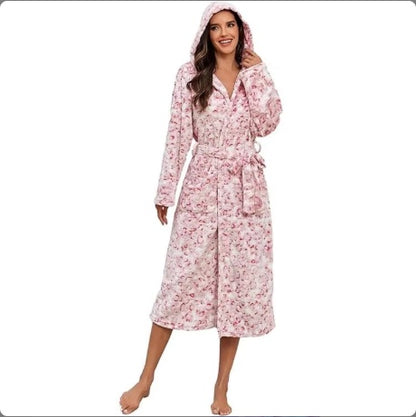 Local Stock Plush Oversize Winter Soft Warm Long Flannel Bathrobe With Hooded Women Thick Night Fleece Bath Robes Dressing