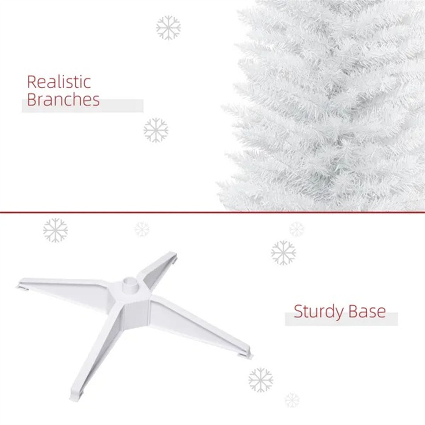 7' Pencil Christmas Tree, Slim Artificial Xmas Tree With Realistic Branches, Sturdy Metal Stand, White