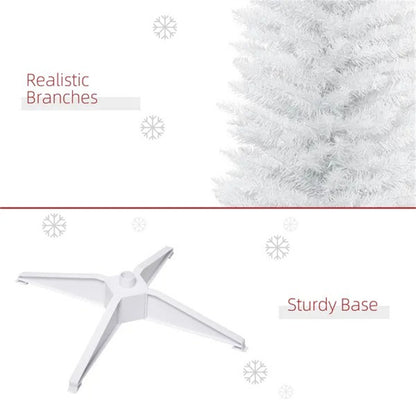 7' Pencil Christmas Tree, Slim Artificial Xmas Tree With Realistic Branches, Sturdy Metal Stand, White
