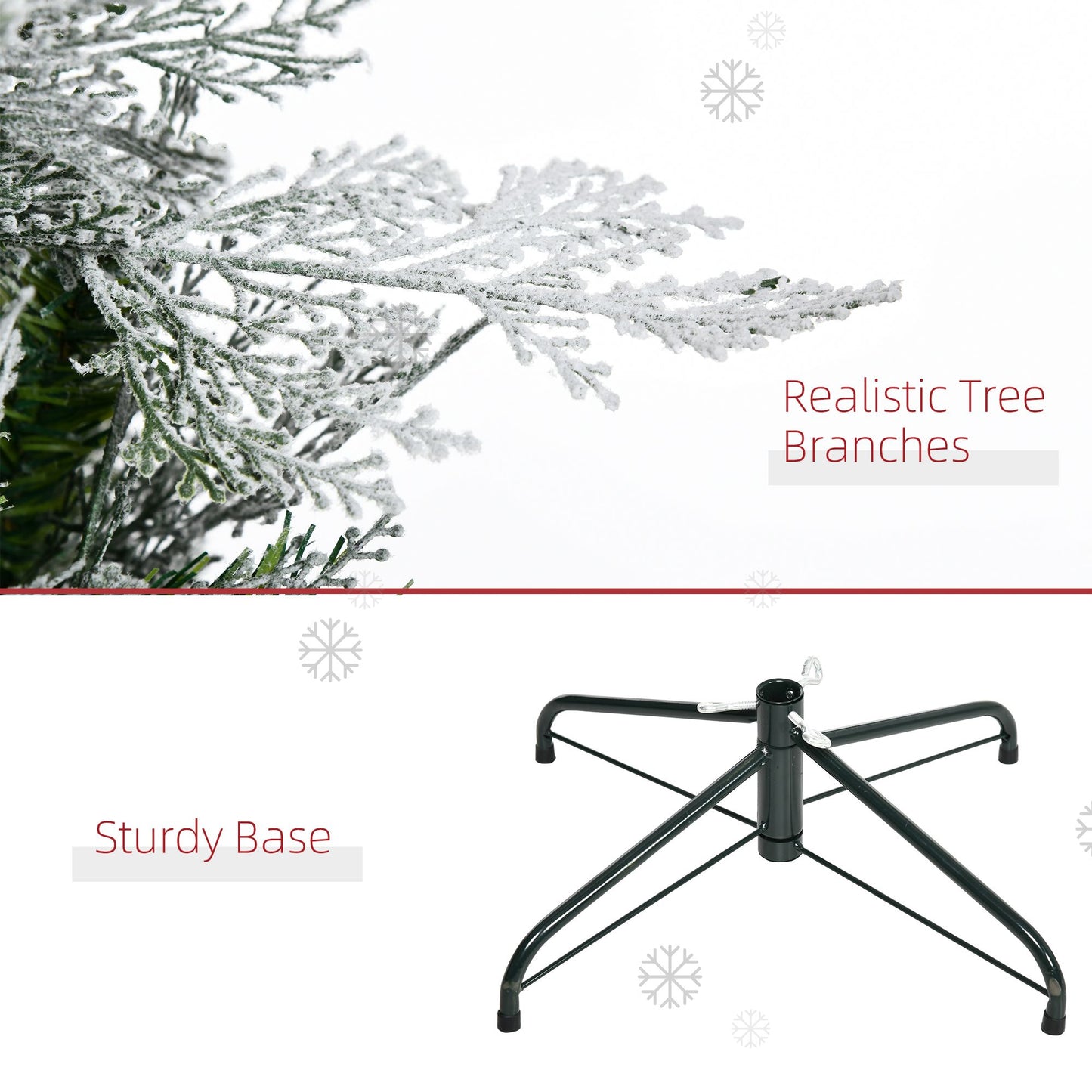 7.5 Feet Pencil Snow Flocked Artificial Christmas Tree With 880 Realistic Cypress Branches, Auto Open, Green