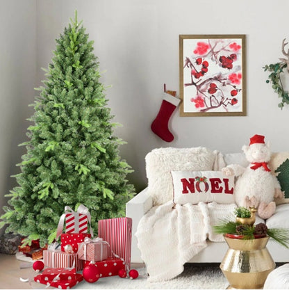 Artificial 7.5ft Green Christmas Tree With 2155PVC Hard Needle Mixed Branch Tips, Memory Wire Iron Wire, Hinged Premium & Foldable Base For Indoor Holiday Decorating