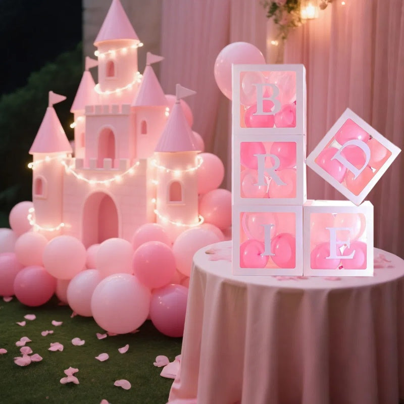 5 Pieces Wedding Balloon Boxes BRIDE Letters White Clear Balloon Blocks Box Party Decorations Balloons Boxes For Engagement Bride Shower Weddings Centerpieces Photo Booth Props, No Balloons