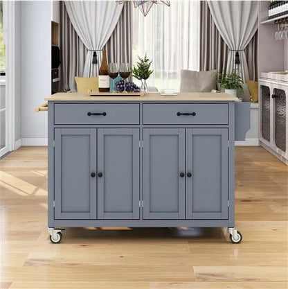 Kitchen Island Cart With Solid Wood Top And Locking Wheels,54.3 Inch Width