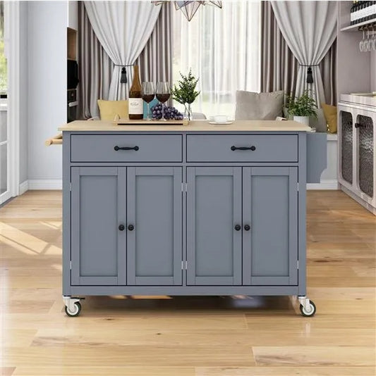 Kitchen Island Cart With Solid Wood Top And Locking Wheels,54.3 Inch Width