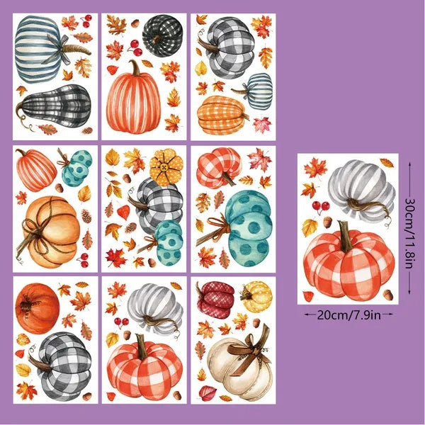 98 PCS Thanksgiving Window Clings 9 Sheets Fall Window Clings Pumpkin Maple Leaves Window Decals Double-Sided Window Stickers For Autumn Thanksgiving Harvest Party Home Window Glass Mirror Decor