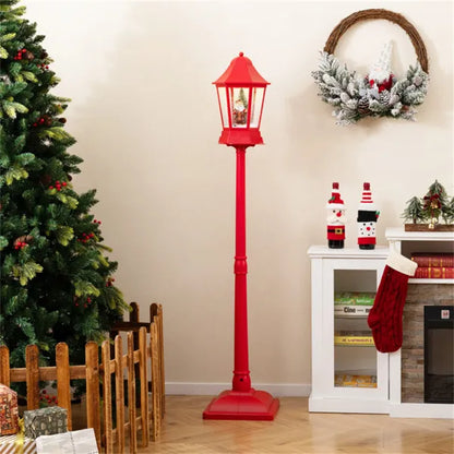 64" Christmas Streetlamp Lantern: 60 Warm LEDs, 8 Xmas Melodies, 2 Display Ways, ABS/PP/PVC, Red, 10.5×10.5×16.5" Lantern