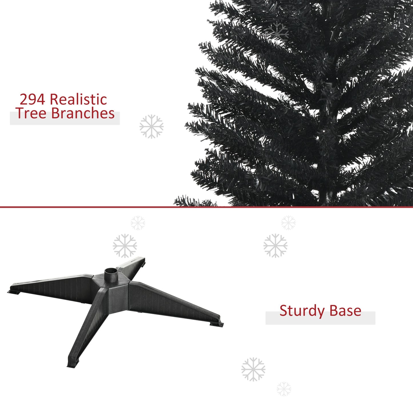 5FT Artificial Christmas Tree, Pencil Christmas Tree With Realistic Branches, Stable Stand, Black