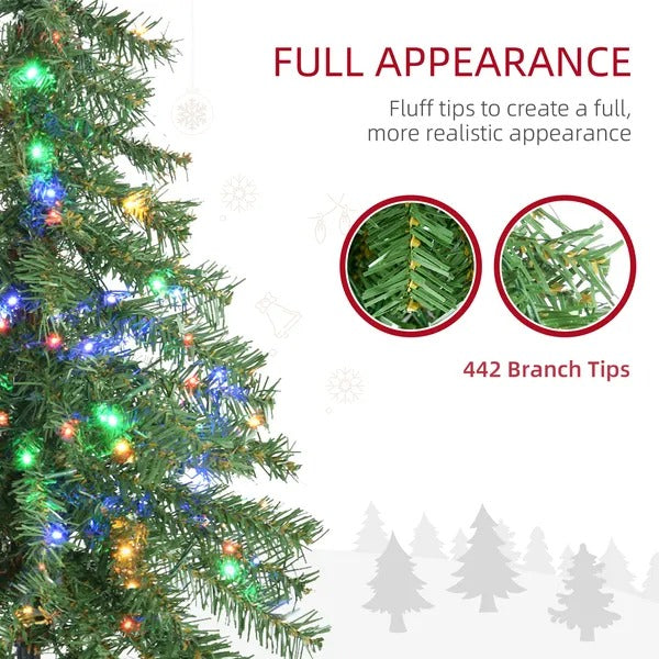 6' Artificial Christmas Tree With Warm White Or Colourful LED Lights, Pencil Shape, Steel Base