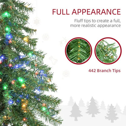 6' Artificial Christmas Tree With Warm White Or Colourful LED Lights, Pencil Shape, Steel Base