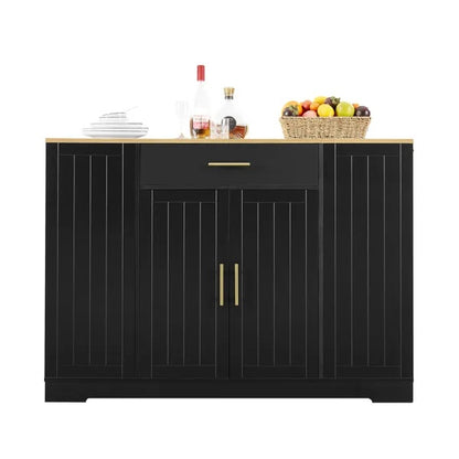 53 Inch Large Kitchen Island With Trash Can Storage Cabinet, Islands Table With Drawer And Adjustable Shelves, Breakfast Bar Cabinet For 13 Gallon Garbage Bin, Black & Oak