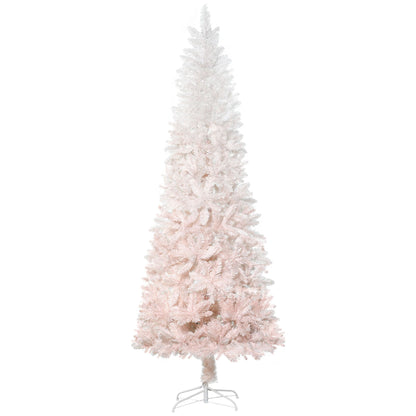 7ft Pencil Artificial Christmas Tree With Pine Realistic Branches, Auto Open, Pink And White