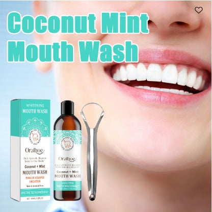 Oralhoe Coconut Mint Mouth Wash, Whitening Teeth Yellow Teeth Stains Tongue Coating Clean  Breath Oral Care