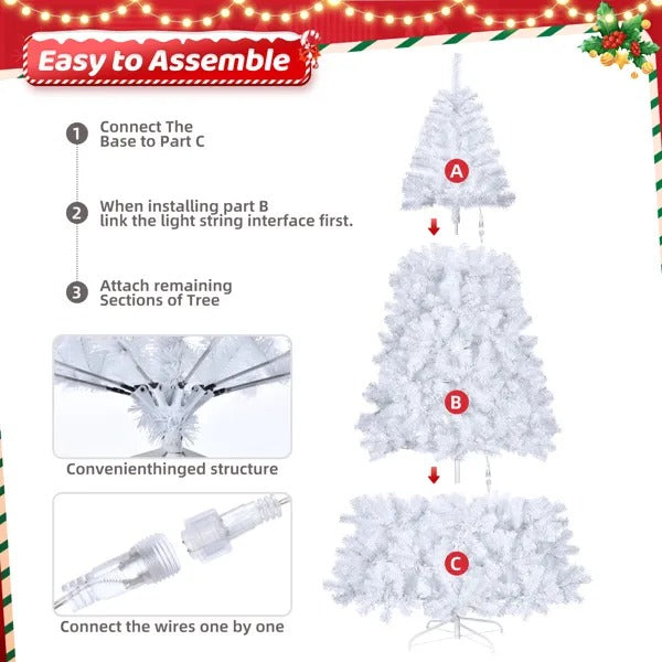 7ft 1346 Branches Automatic Tree Structure PVC Material 500 Lights Cool Color 8 Modes Christmas Tree White