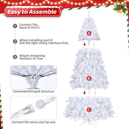 7ft 1346 Branches Automatic Tree Structure PVC Material 500 Lights Cool Color 8 Modes Christmas Tree White
