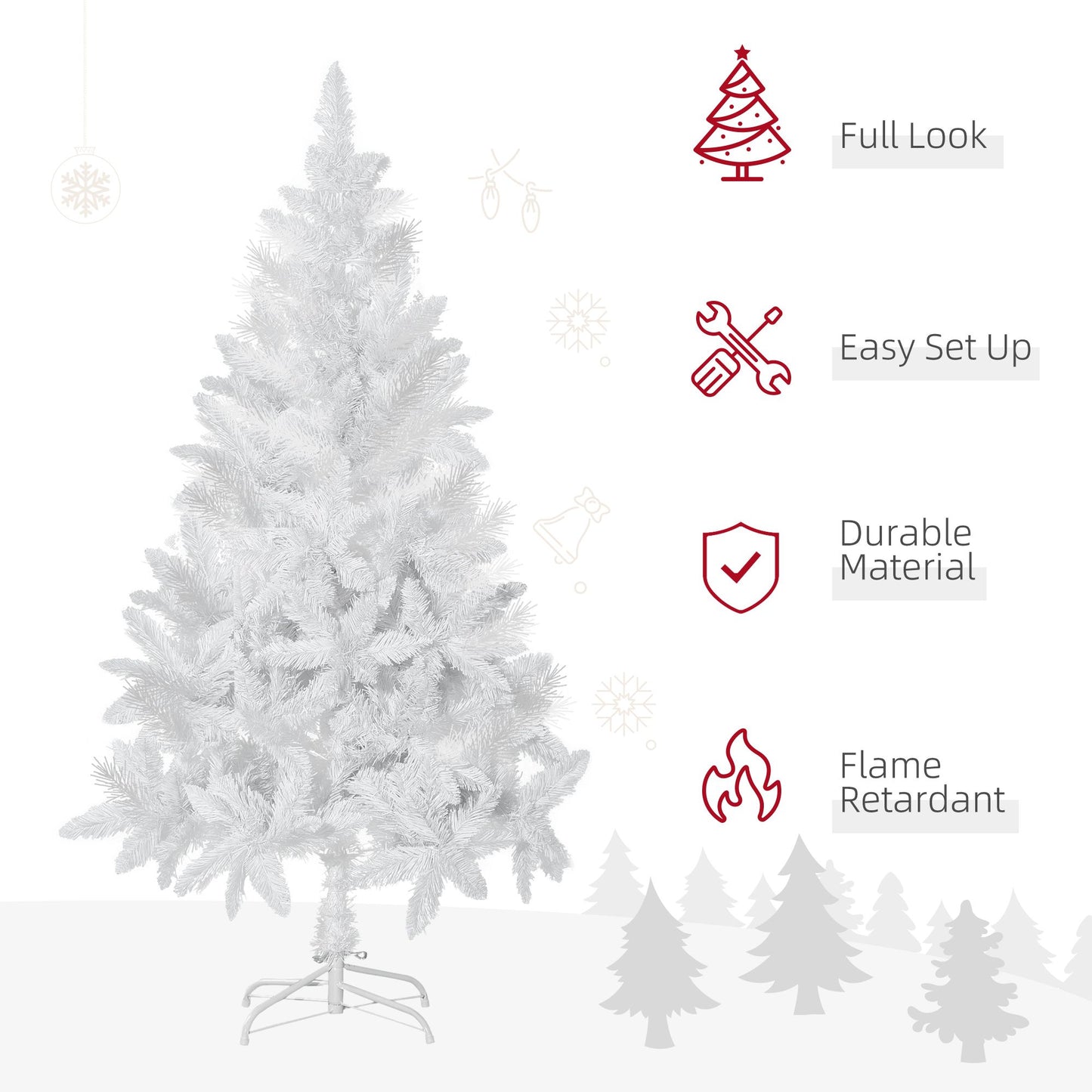 5ft Artificial Christmas Tree With Pine Realistic Branches, Auto Open, For Indoor Decoration, White