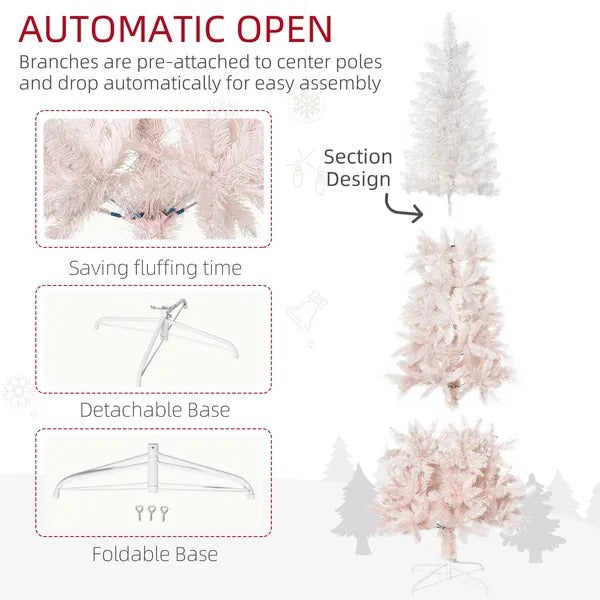 5ft Pencil Artificial Christmas Tree With Pine Realistic Branches, Auto Open,  And White