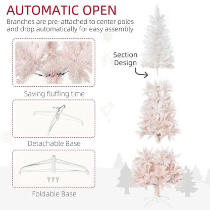 5ft Pencil Artificial Christmas Tree With Pine Realistic Branches, Auto Open,  And White
