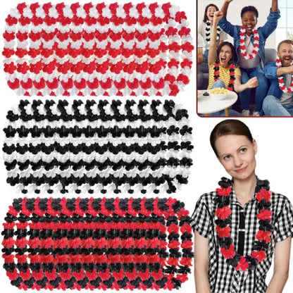 30 Pcs Racing Party Flower Leis Black White Red Mixed Color Silk Tropical Flower Necklace