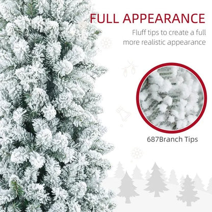 7ft Pencil Christmas Tree, Flocked Tree With 687 Branch Tips And Metal Base For Home, Indoor, Holiday