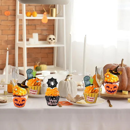 48 Pcs Halloween Cupcake Toppers Wrappers Spider Web Pumpkin Zombie Disposable Artistic Bake Paper Cups For Halloween Theme Party Kitchen Cupcake Baking Supplies
