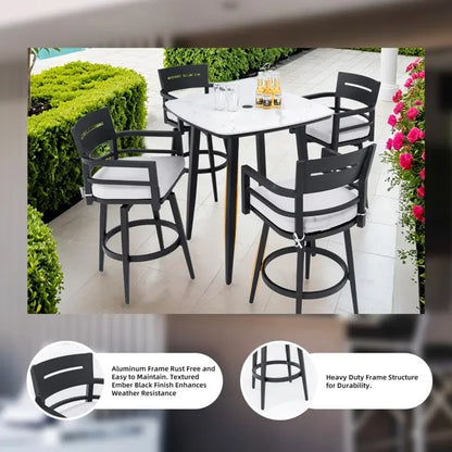 Modern Outdoor 2-Piece Swivel Bar Chairs - Aluminum Frame With Ember Black, 360 Swivel, Ergonomic Backrest  Armrests, Tapered Legs, Sunbrella Cushion, Weather-Resistant  Durable Patio Bar Stool