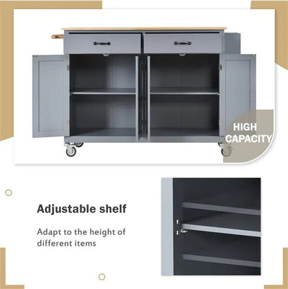 Kitchen Island Cart With Solid Wood Top And Locking Wheels,54.3 Inch Width