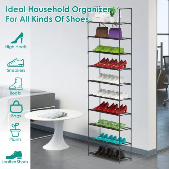 Space-Saving Tall Shoe Storage 10-Tier Shoe Rack