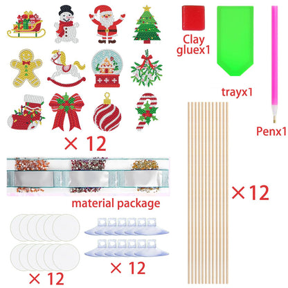 12Pcs Christmas Rhinestones Painting Kits Santa Claus Snowman Gingerbread Man Christmas Stockings Bows Design Rhinestones Art For DIY Art Garden Stake Decoratoin Enjoy Crafting Holiday Gifts