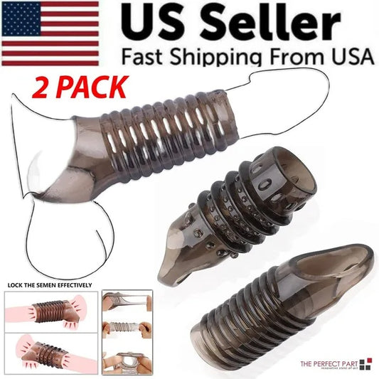 2PCS Reusable Cock Ring Glans Enlarger Delayed Ejaculation Sleeve Extender