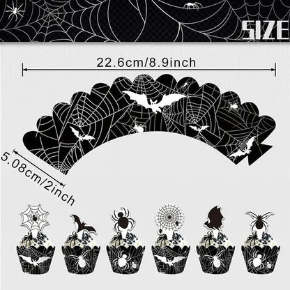 3 Tier Halloween Cupcake Stand Black Spider Web Cardboard Cupcake Stand Spider Bat Cupcake Toppers Halloween Cupcake Holder Tower For Halloween Birthday Party Supplies