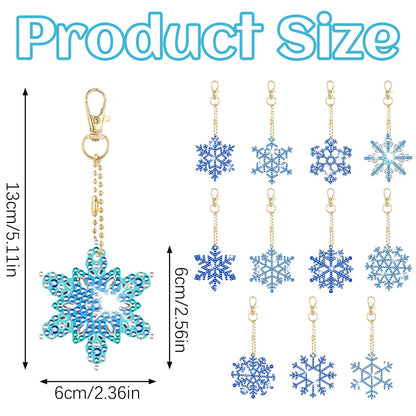 12 Packs Snowflake Rhinestones Painting Keychain Kits 12 Styles Snowflake Pendants DIY 5D Rhinestones Art Hanging Ornament For Xmas Tree Unique Double Sided Craft Party Favor Supplies