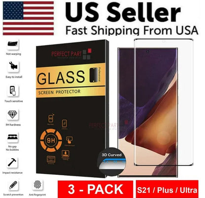 3 PACK - For Samsung Galaxy S21 PLUS ULTRA Tempered Glass Screen Protector Clear