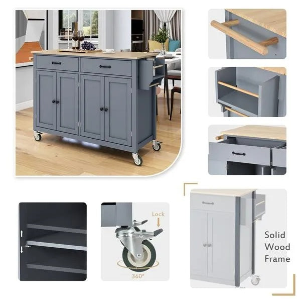 Kitchen Island Cart With Solid Wood Top And Locking Wheels,54.3 Inch Width