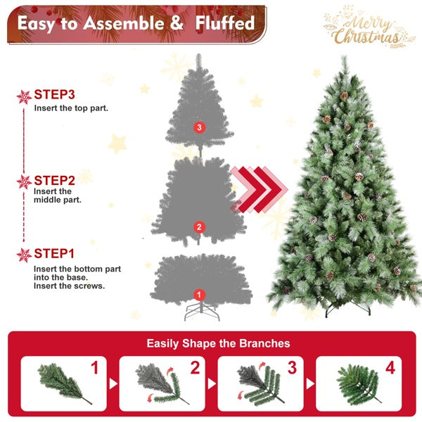 Artificial 5ft Green Christmas Tree With 694PVC Hard Needle Mixed Branch Tips,Pine Cone,Hinged Premium  Foldable Base For Indoor Holiday Decorating