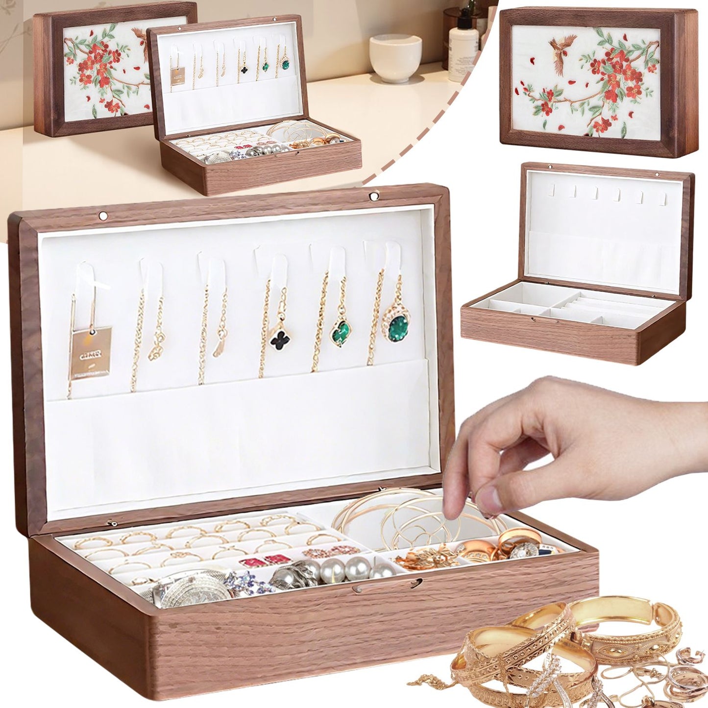 Solid Wood Jewelry Storage Box Ladies Retro Wooden Necklace Jewelry Bracelet Watch Display Box Handmade Wedding Birthday Anniversary Jewelry Box
