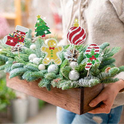 12Pcs Christmas Rhinestones Painting Kits Santa Claus Snowman Gingerbread Man Christmas Stockings Bows Design Rhinestones Art For DIY Art Garden Stake Decoratoin Enjoy Crafting Holiday Gifts