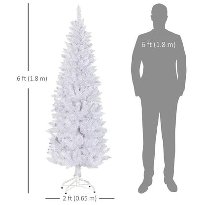 6ft Tall Pencil Artificial Christmas Tree With 479 Branch Tips With Steel Base, White