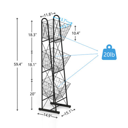 3-Tier Kitchen Storage Basket Organizer Freestanding Metal Wire Rack