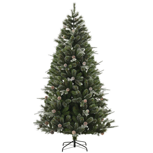 HOMCM 7FT Artificial Christmas Snow Pine Tree Holiday Home Xmas Decoration With Automatic Open, Pinecone, Green