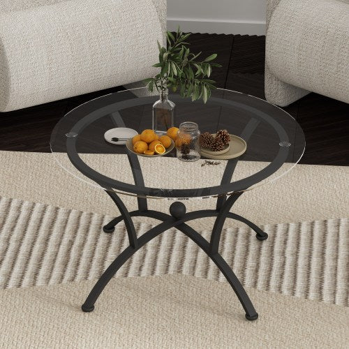 3 Piece Tempered Glass Surface Coffee Table Set Decor Coffee Table
