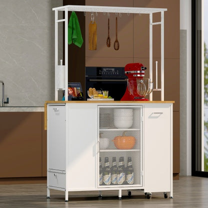 Kitchen Island With Storage Space Breakfast Bar With Folding Flip-Up Pane Large Storage