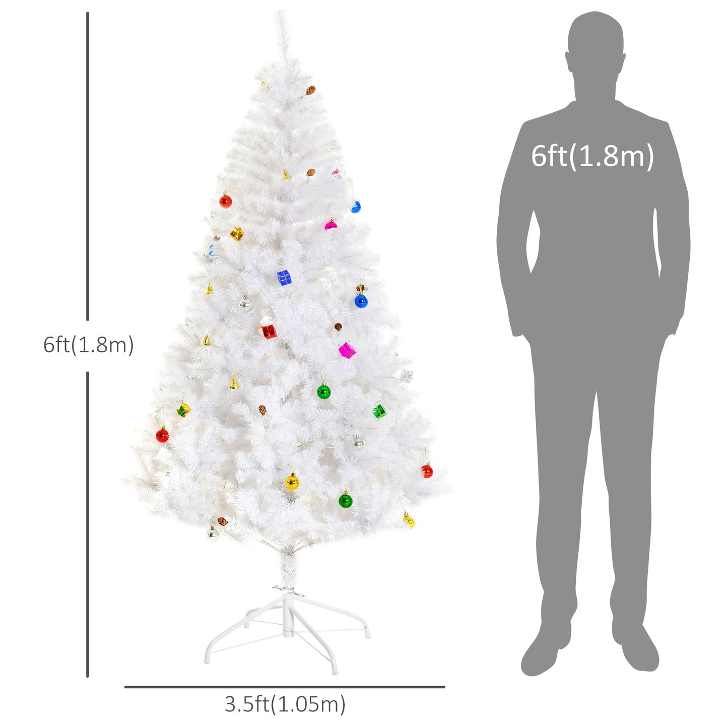 5.9ft Artificial Christmas Tree Xmas Holidays With Ornament White