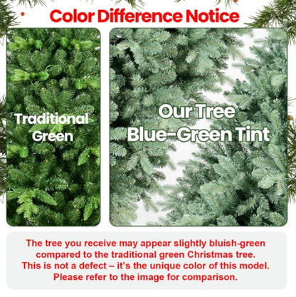 Artificial 6ft Blue Green Tint Christmas Tree With 1878 PE PVC Mixed Branch Tips, Memory Wire Iron Wire, Hinged Premium & Foldable Base For Indoor Holiday Decorating