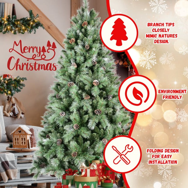 Artificial 5ft Green Christmas Tree With 694PVC Hard Needle Mixed Branch Tips,Pine Cone,Hinged Premium  Foldable Base For Indoor Holiday Decorating