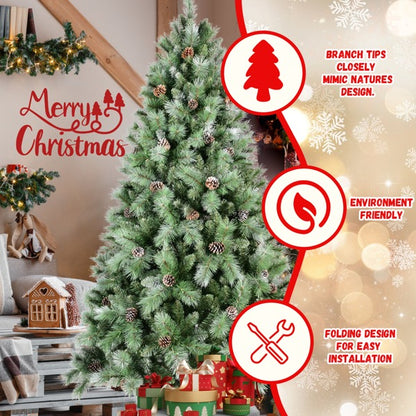 Artificial 5ft Green Christmas Tree With 694PVC Hard Needle Mixed Branch Tips,Pine Cone,Hinged Premium  Foldable Base For Indoor Holiday Decorating