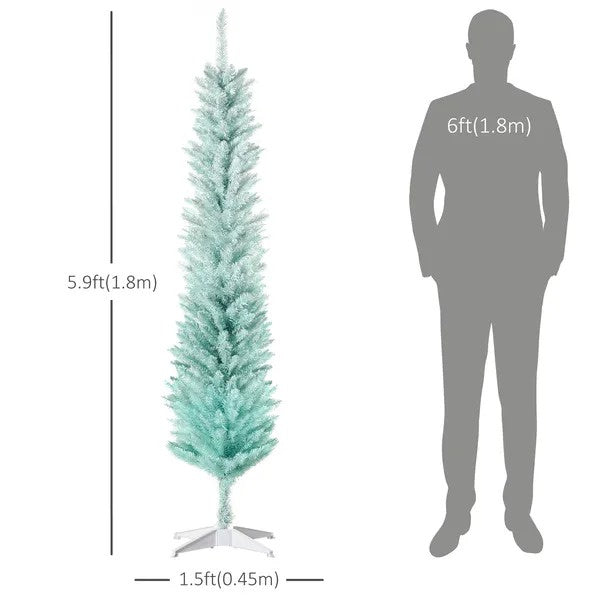 6ft Pencil Christmas Trees, Skinny Artificial Christmas Tree For Xmas Holiday Decor, Gradient Blue