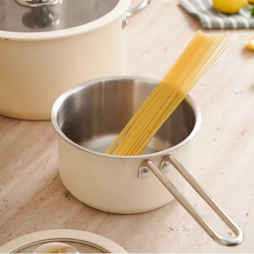 9pcs Stainless Steel Ceramic Coated Pot Set, Including 1 Milk Pot, 2 Stockpots, 1 Non-stick Pan, 4 LIDS And 1 Steamer